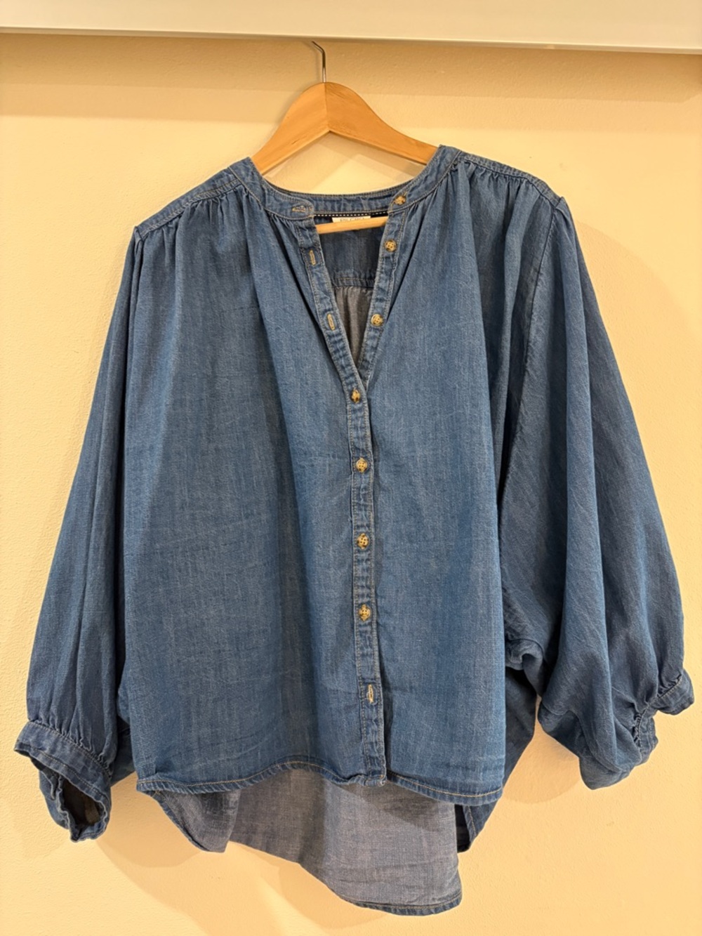 Pilcro Blue Denim Balloon Sleeve Button-Down Top